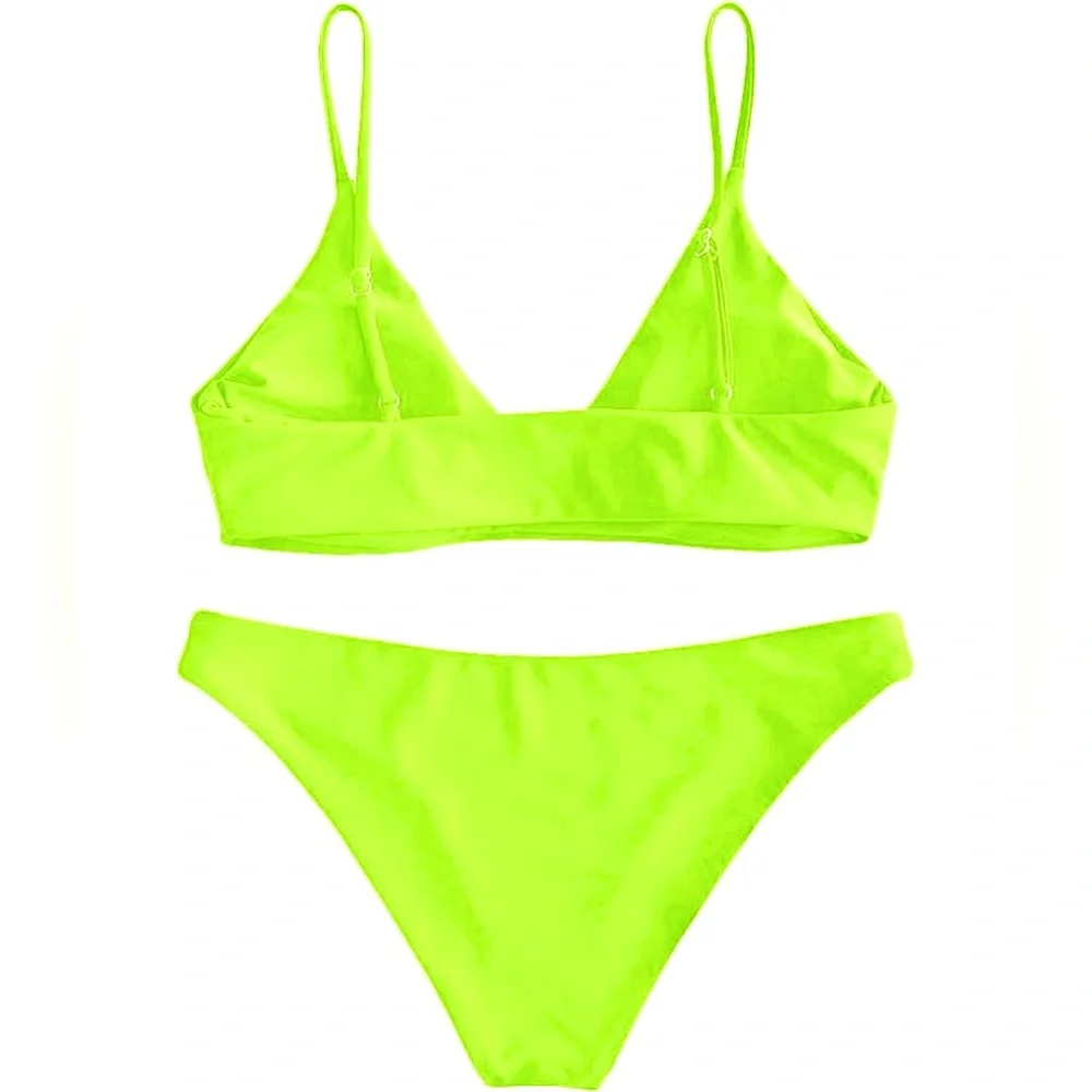 😎 New Zaful Neon Bright Lime Bikini Set Bathingsuit 4 Small